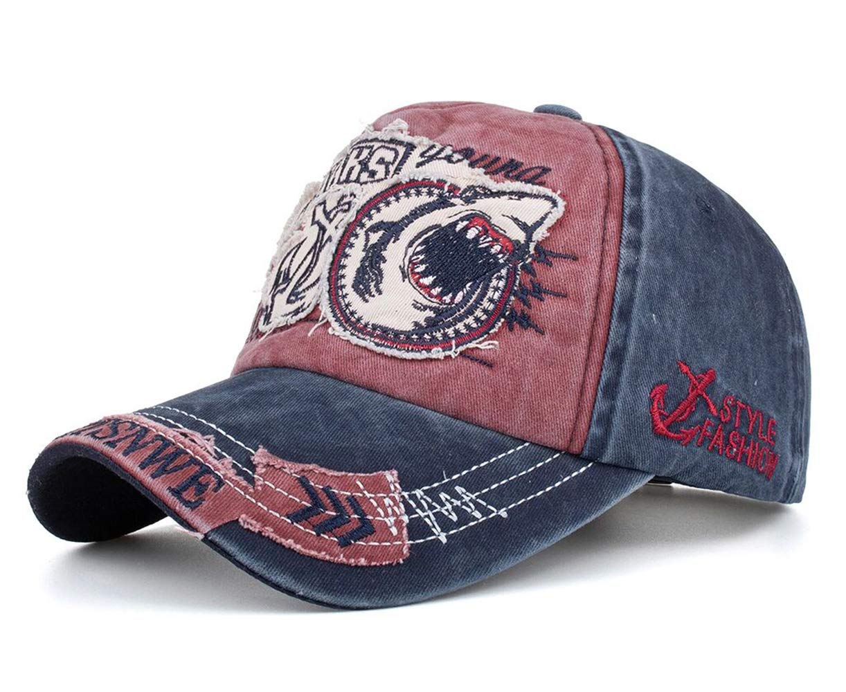 RUICHENG Vintage Baseball Caps Mens Washed Cotton Distressed Snapback Trucker Hat (Red)