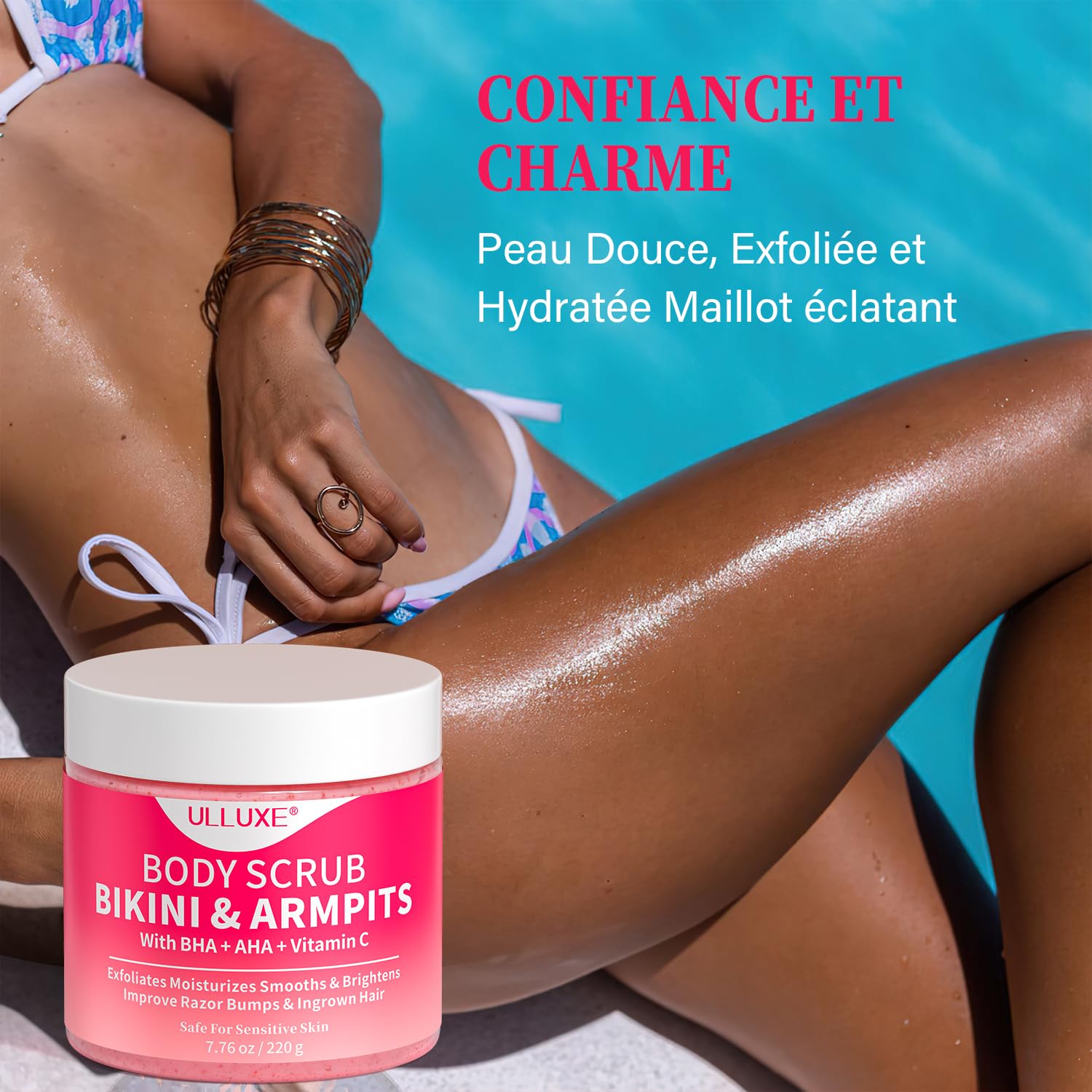 Gommage exfoliant pour le maillot avec 10% AHA + BHA et vitamine C, exfoliant pour le corps, élimine les poils incarnés, les boutons sous les aisselles, les taches brunes et unifie le teint, 200g
