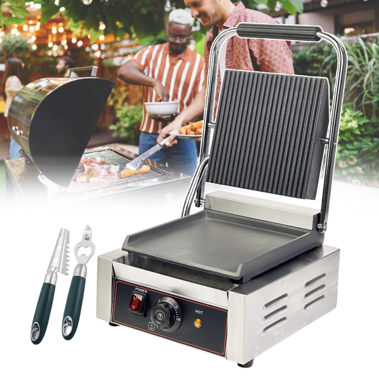 Jednopłytowy Elektryczny Grill Do Kanapek, Opiekacze Do Kanapek I Prasy Do Chleba Z Regulacją Temperatury 50-300℃, Stal Nierdzewna, Blat Do Kanapek Na Kemping,smooth