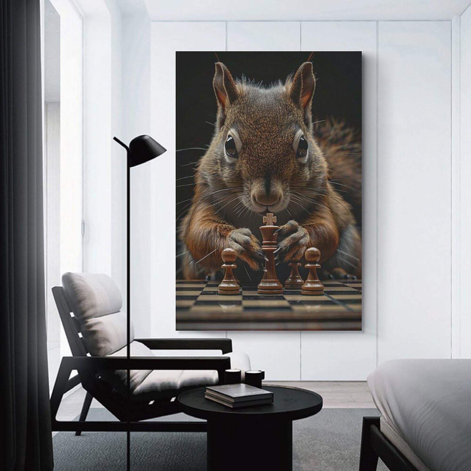 Junmoney Squirrel Chess Canvas Wall Picture, 20x30inch(50x75cm), for Wall Displays, Bedrooms Or Room Updates, Wall Decor Suited to Curated Displays