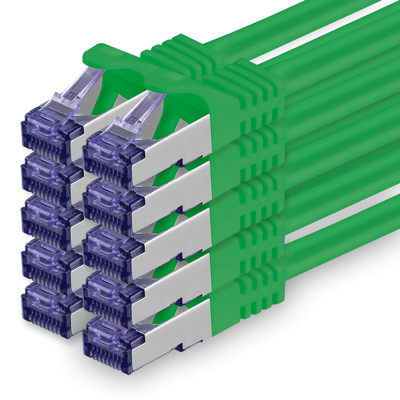 1aTTack.de Cat.7 Netzwerkkabel 5m - Grün - 10 Stück - Cat7 Patchkabel (SFTP/PIMF/LSZH) Rohkabel 10 Gb/s mit Rj 45 Stecker Cat.6a - 10 x 5 Meter Grün
