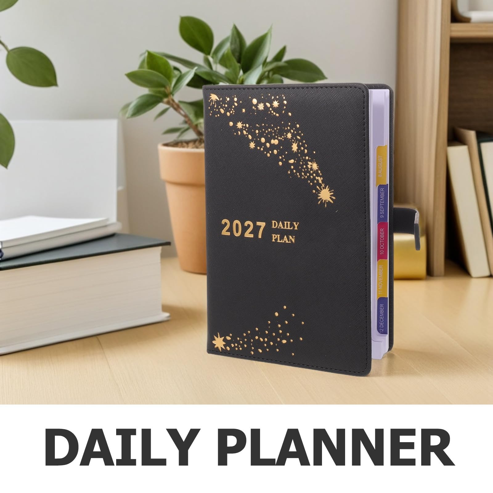 Agenda giornaliera 2027: Taccuino per la pianificazione del lavoro giornaliero - Organizzatore di appuntamenti, calendario mensile, diario di pianificazione accademica per studenti, nero