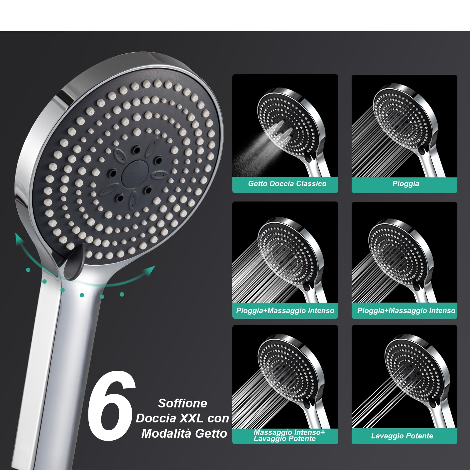 OFFO Colonna Doccia Senza Miscelatore, Asta Doccia Saliscendi con Soffione Rotonda 25x25cm e Doccetta 3 Getti, Asta Doccia Regolabile in Altezza 86-120cm, Tubo Acciaio Inox Antitorsione 1.6m, Cromo