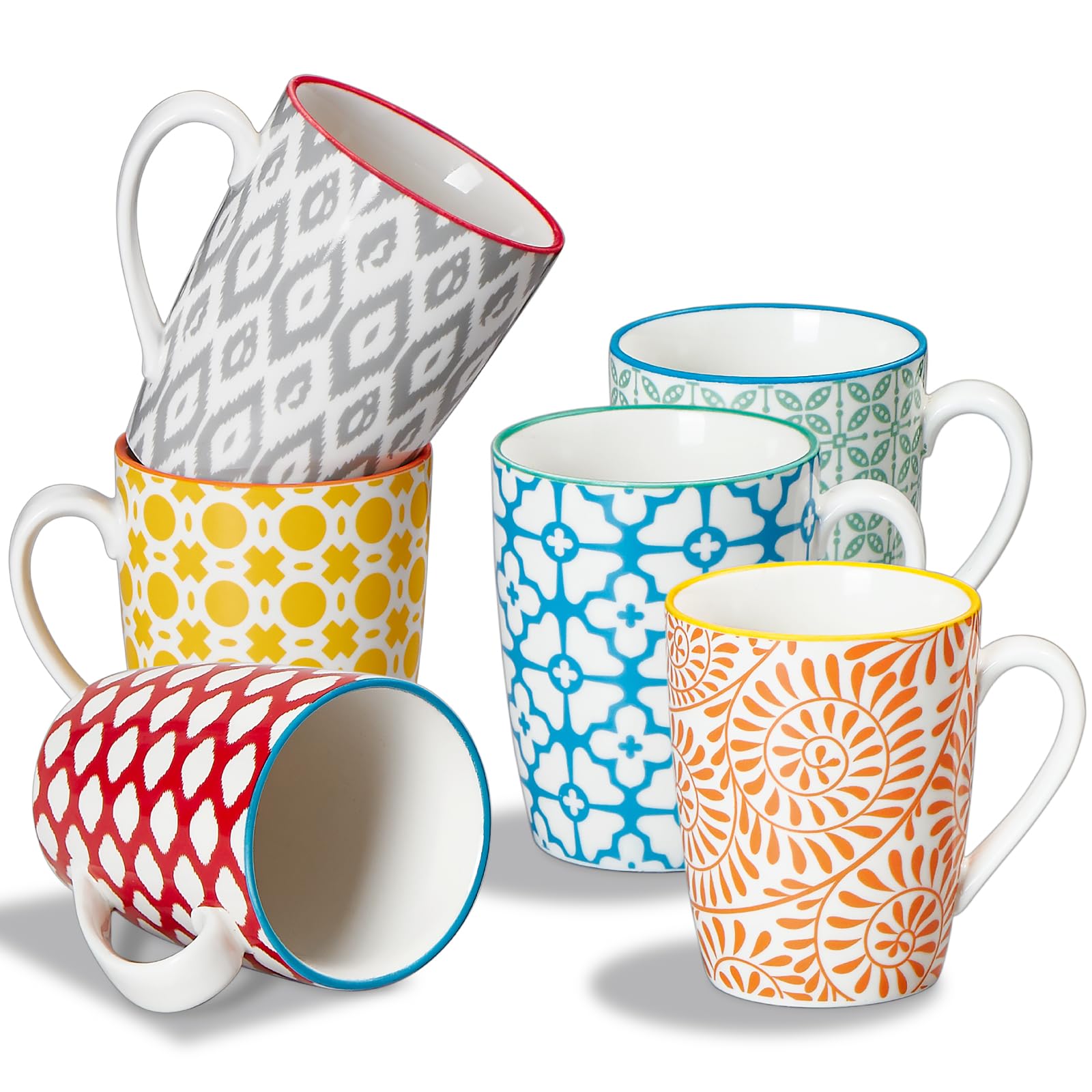 ONEMORE Set di 6 Tazze da Caffè - Set di Tazze in Ceramica da 355 ml - Tazze Grandi per Tè, Caffè e Cioccolata Calda