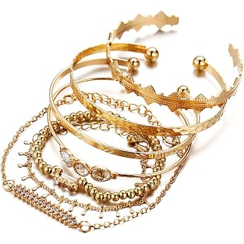 Ein Set von 7 b hmischen Kristallarmb ndern mit goldenen Quastenarmb ndern geeignet f r Damen und M dchen