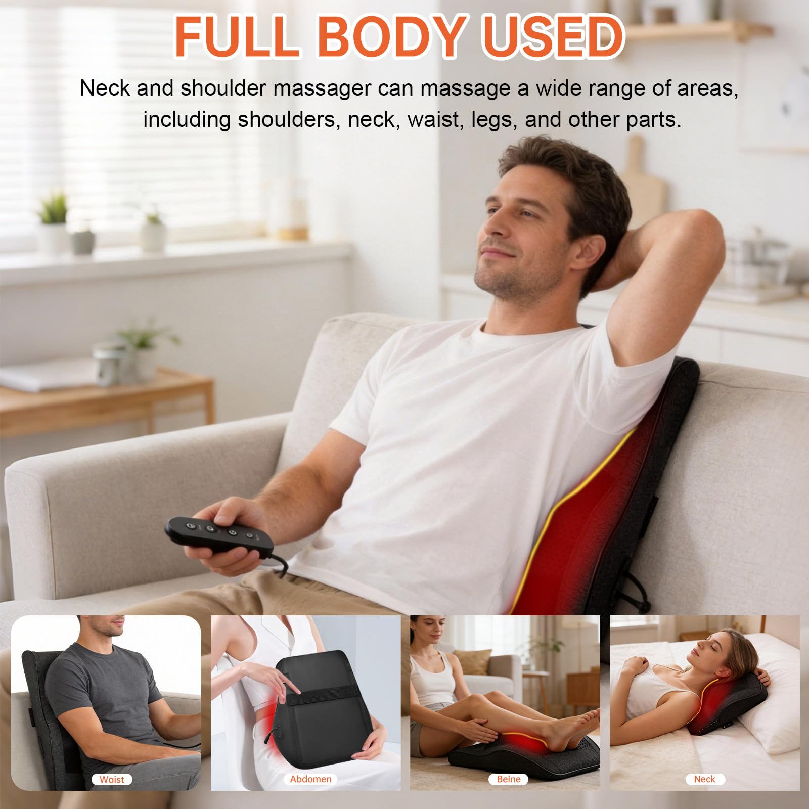 Massaggiatore Shiatsu per la schiena con calore, massaggiatore per schiena e collo, per alleviare la tensione, cuscino massaggiante 3D per impastare i tessuti profondi, per uso domestico e