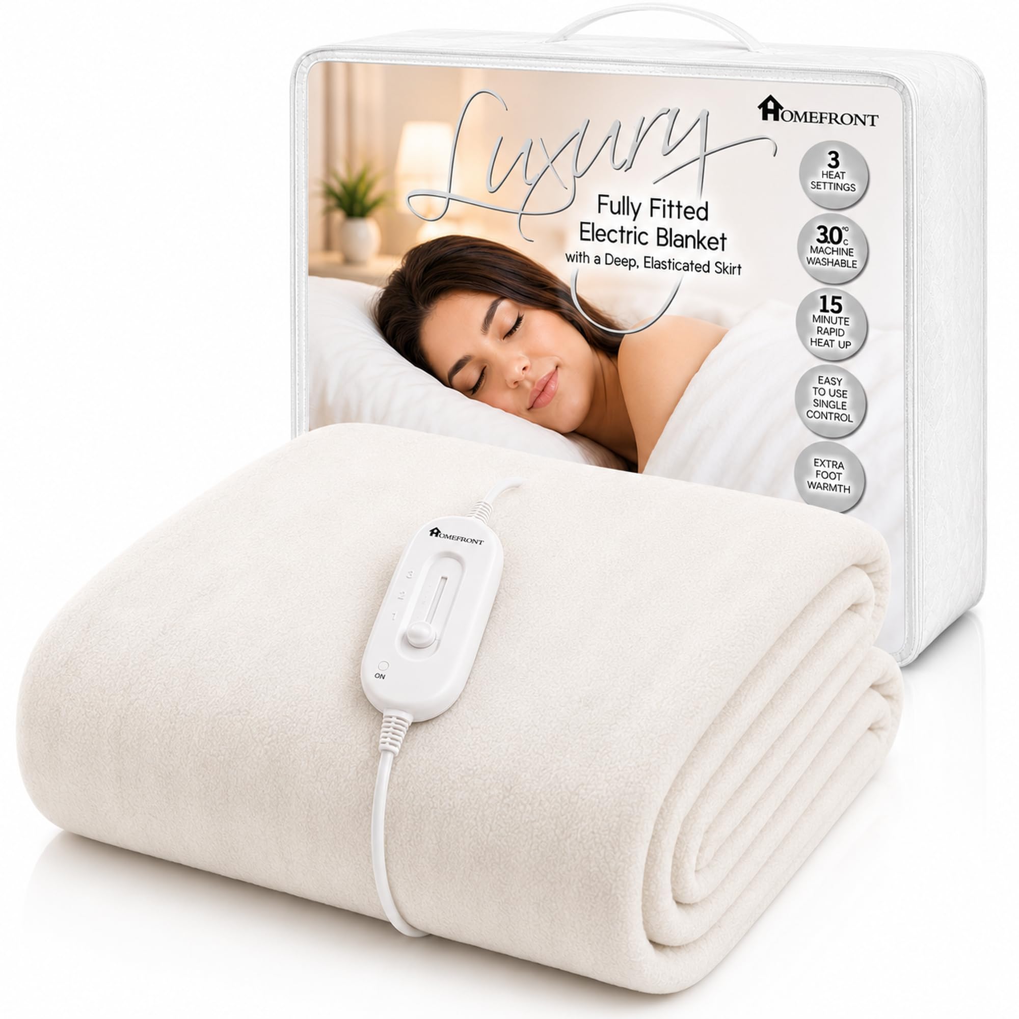 Homefront Electric Blanket Heated Mattress Cover With Elasticated Skirt - White / Single