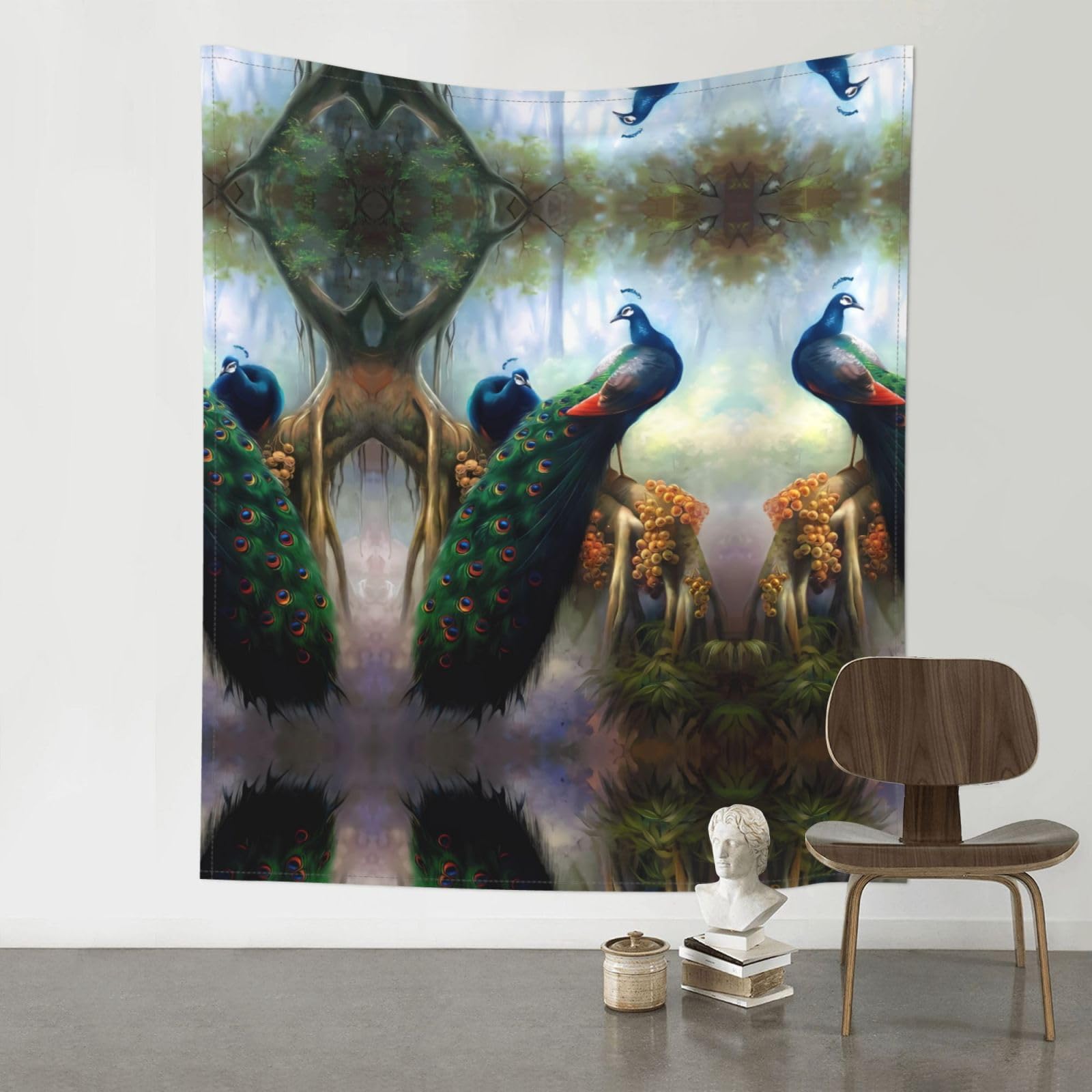 YYHHAOFA Colorful Peacock Prints 60x51in Wall Tapestry - Durable Polyester Throw Blanket for Dorm Decor, Beach Picnics & Versatile Room Layering