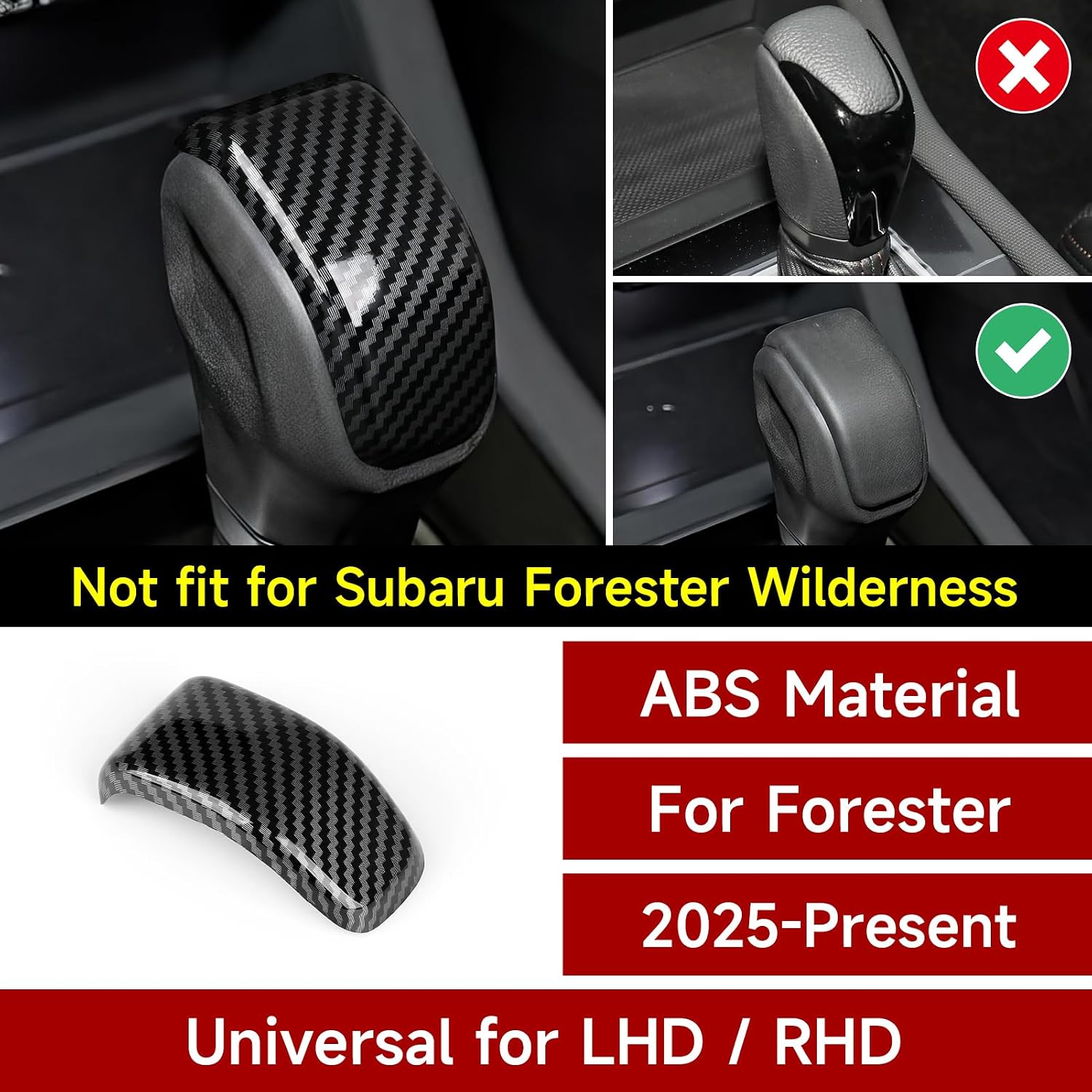 Car Carbon Fiber ABS Gear Shift Knob Panel Sticker Cover Interior Trim Decal Only for Subaru Forester 2025 2026 Accessories (NOT for Forester Wilderness)