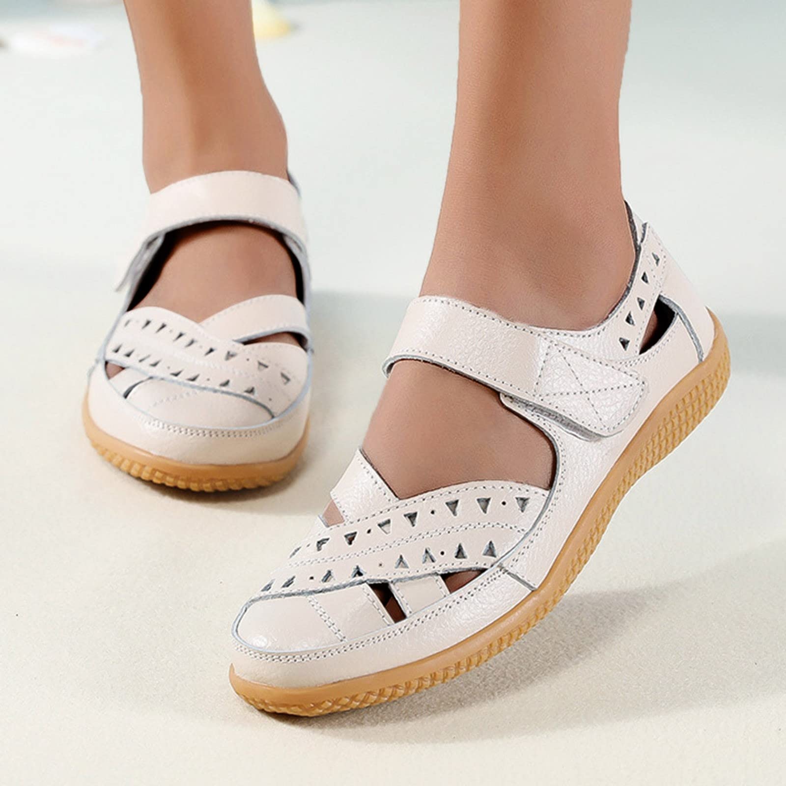 Sandalia Ortopédica de Cuero - Zapatos Mujer Verano Elegante Y Elegante Tacón Plano Chaquetas Plataforma Al Aire Libre Relajación Sandalias De Senderismo Calado Minimalista Zapatos Ligeros