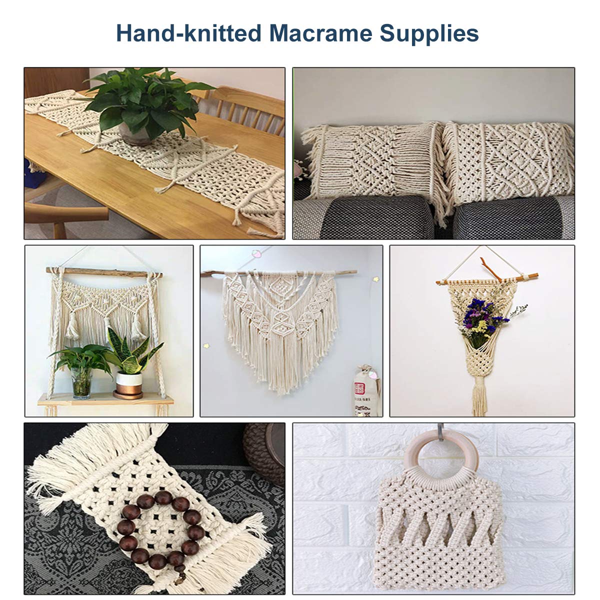 Makramee-Kordel 3 mm 109 Meter beige 1 Packung, natürliches Baumwollseil für farbige Makramee-Stricken, 4 Stränge, gedrehtes Baumwollseil, handgefertigter farbiger Wandbehang, Webteppich