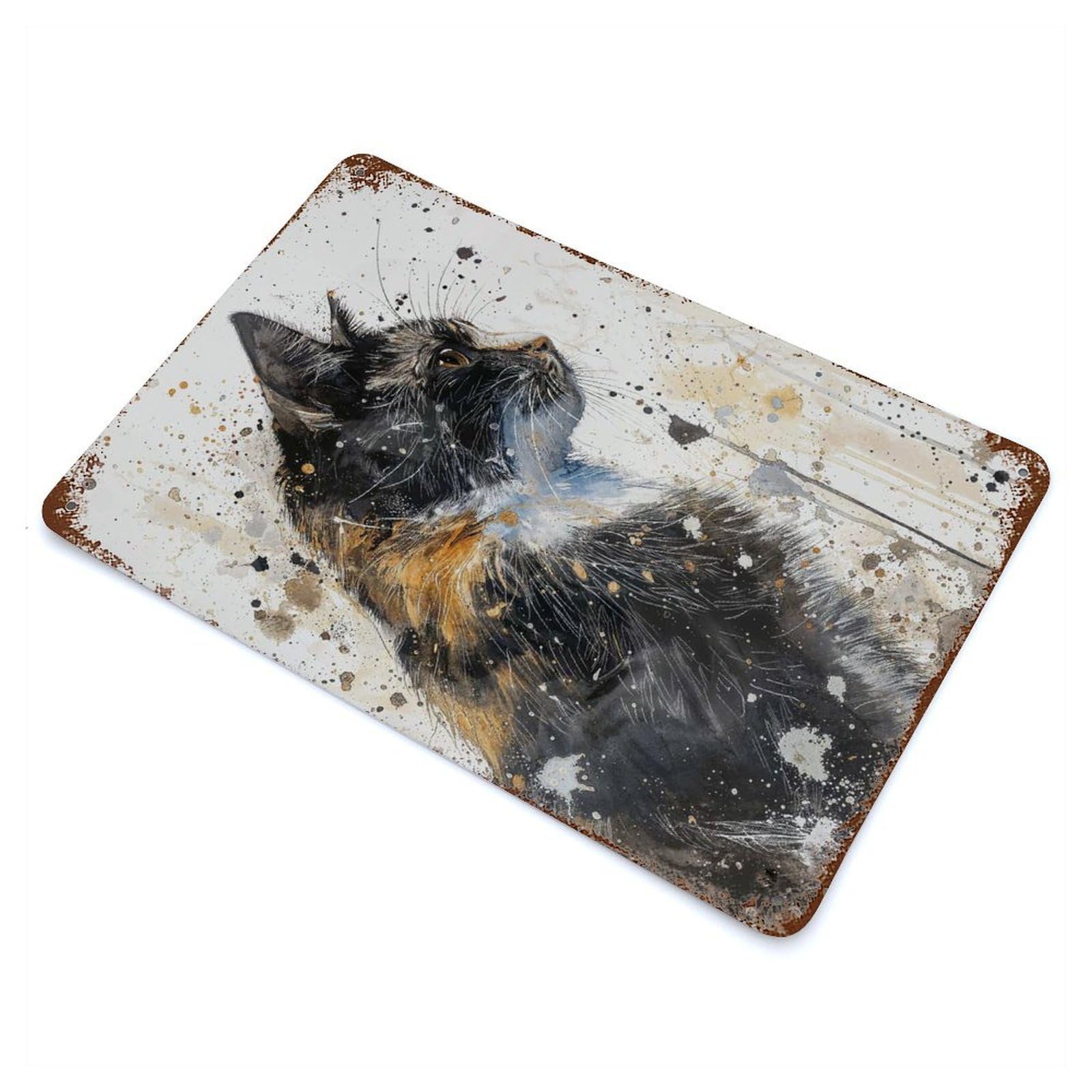 Cosmic Feline Gaze Vintage Rust Metal Sign 11.8"x7.9", Classic Wall Plaque for Basement, Hobby Room And Garage Decor