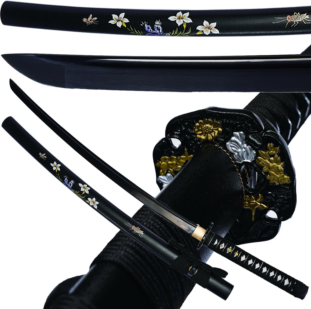 Japanese Black Katana Sword Real Authentic,Full Tang,Functional,Practical, swoid-1045/1062 high Carbon Steel,Hademade Heat Tempered Full Hand Forged Traditional Samurai Sword。