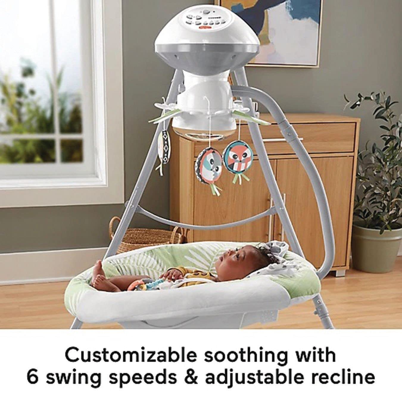 ?ÇïFisher-Price Snow Leopard Baby Swing, Dual-Motion Newborn Seat with Music, Sounds, and Motorized Mobile