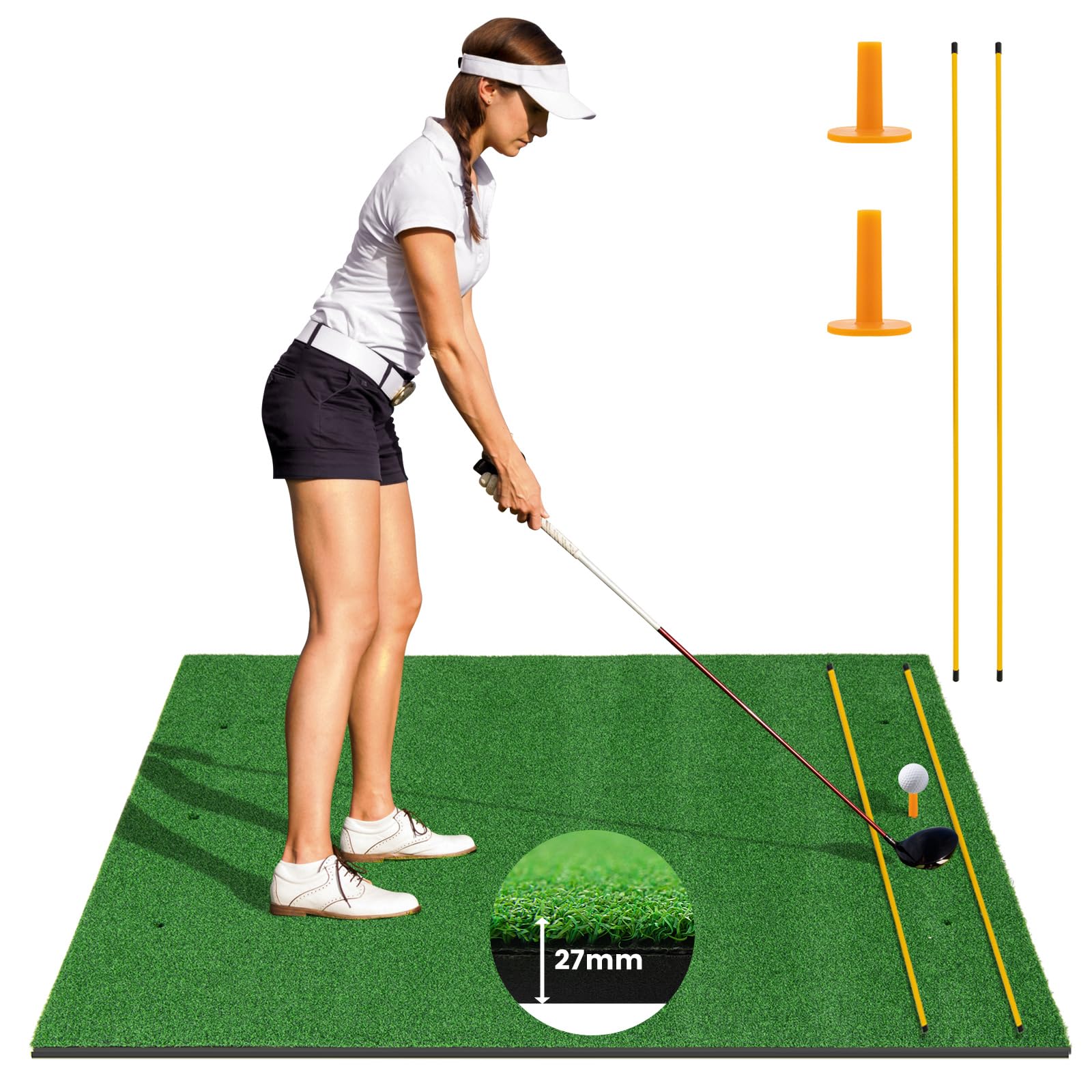 GOPLUS Golf Abschlagmatte, 152x92 cm / 152x117 cm Golf Übungsmatte mit 2 Ausrichtungsstäben & 2 Golf Tees, Golf Trainingsmatte für für Golfliebhaber & Anfänger, drinnen & draußen