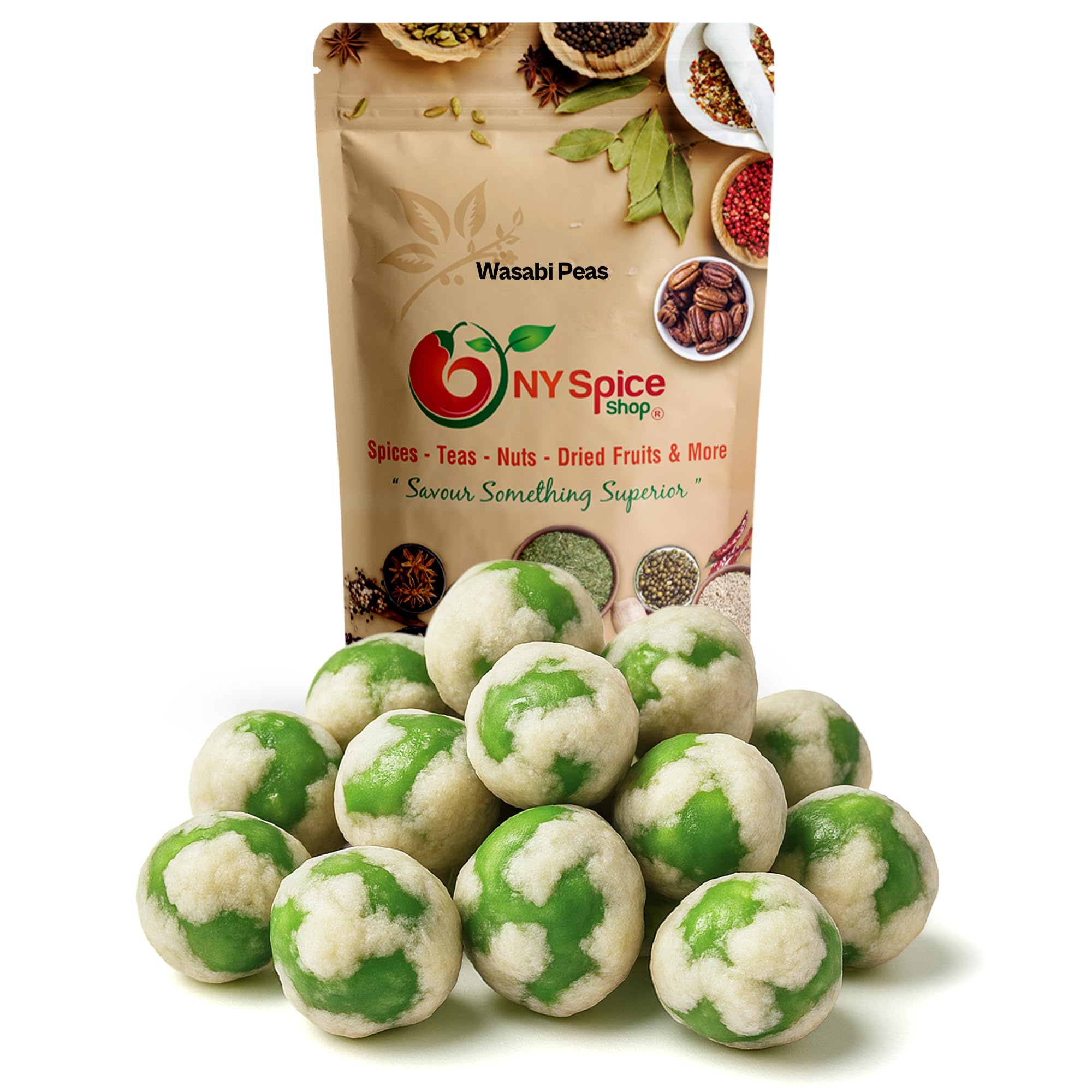 NY Spice Shop Hot Wasabi Peas Bulk - 1 Pound Crunchy Wasabi Pea Mix - Delicious Wasabi Green Peas - Hot Green Peas - Dried Wasabi Beans - Wasabi Nuts