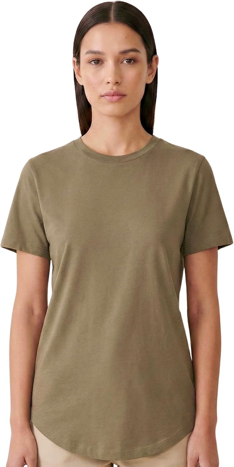 MON CHOU Women’s 100% Organic Peruvian Pima Cotton Crew Neck T-Shirt Relaxed Fit Short Sleeve Curved Hem Everyday Loungewear