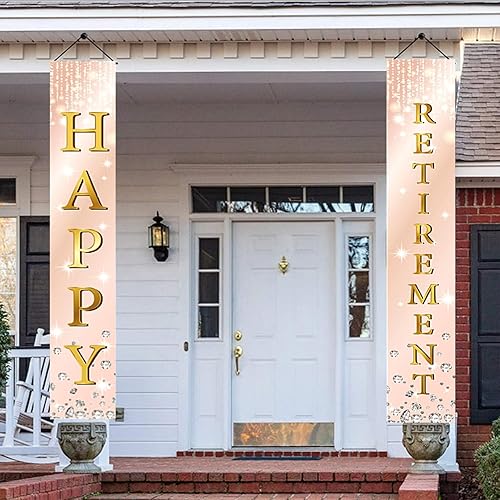 Miniatura 10 de LOONELO Cartel colgante de puerta con tema de jubilación de 70.8 x 11.8 pulgadas, cartel colgante para puerta, suministros de decoración de fiesta