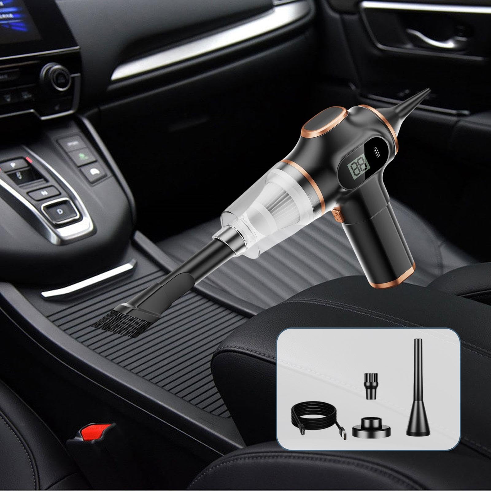 Fenteer Aspiradora de Mano, Potente Limpiador de Autos, Aspiradora Inalámbrica Mini Duster, Filtro único Negro