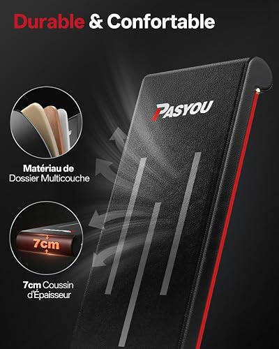 PASYOU Banc Musculation Pliable, Banc Muscu Plat et Inclinable Multi-Niveaux avec 300KG de Capacité de Charge, Réglable Banc de Musculation pour Salle de Sport à Domicile Double Cadre. - 6