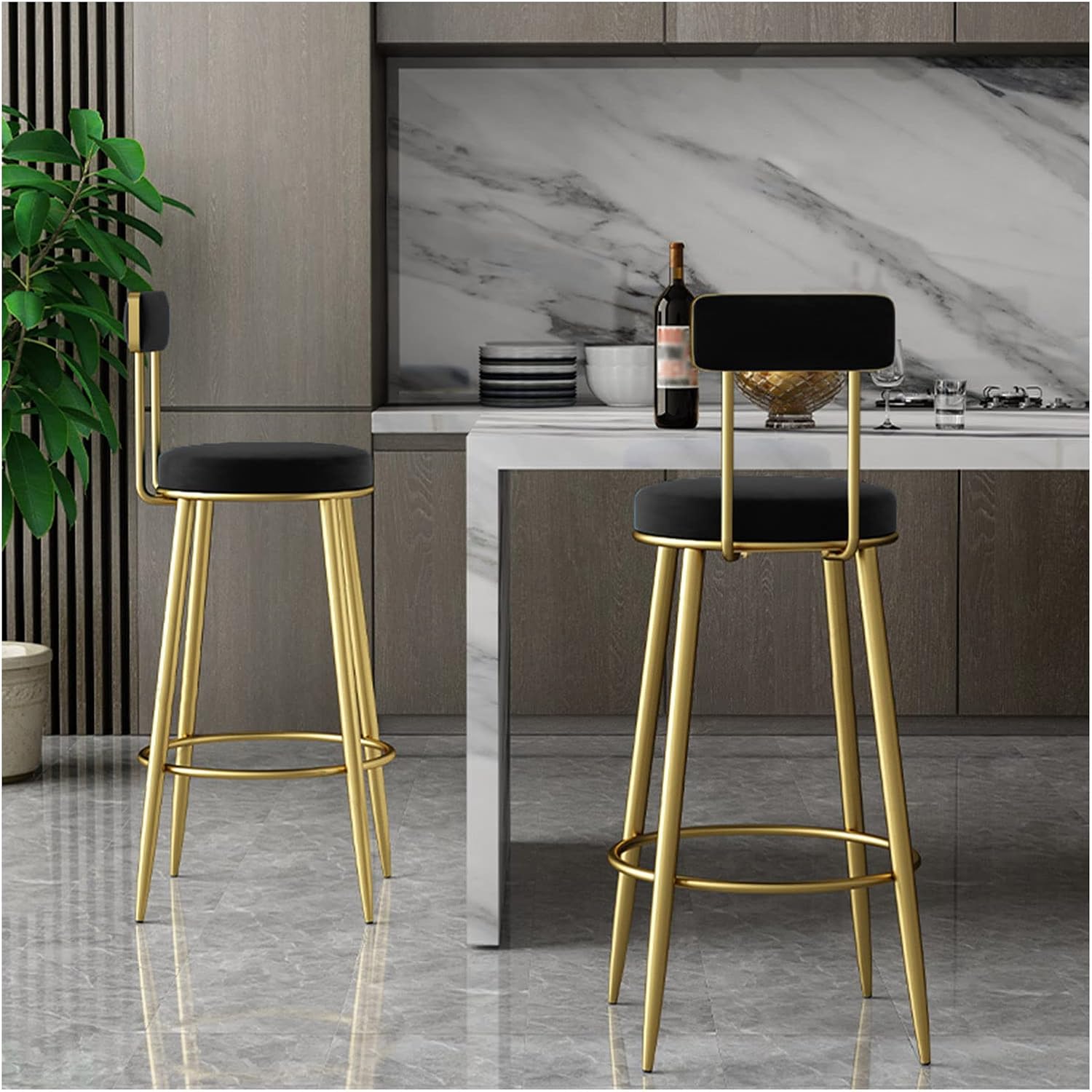Bar Stool Velvet Upholstery Counter Height Drafting Work Office Chair Fixed Height High Chairs for Breakfast Bar, Kitchen and Home, Pub or Shops, 2-Pack