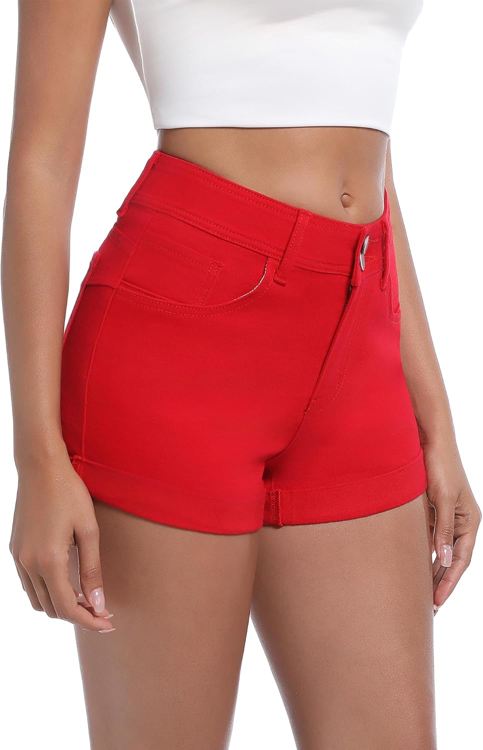 Jean Shorts for Women High Waisted Stretchy Casual Cuffed Denim Shorts - Image 5