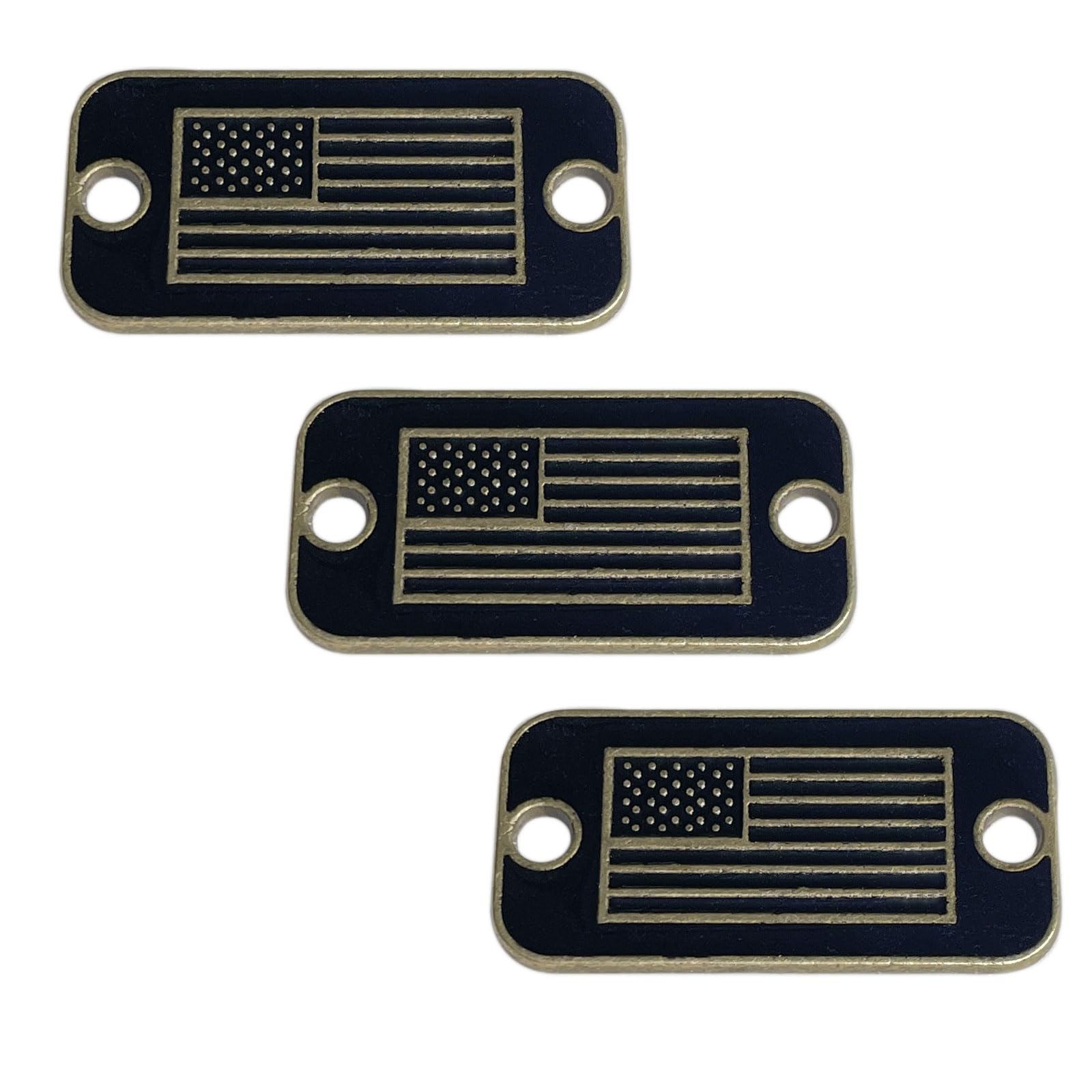 Photo 1 of 10 Set US Flag Rectangular Paracord Bracelet Accessories Small Bronze Flag Decoration Zinc Alloy Rectangle with Rounded Corners and 2 Holes