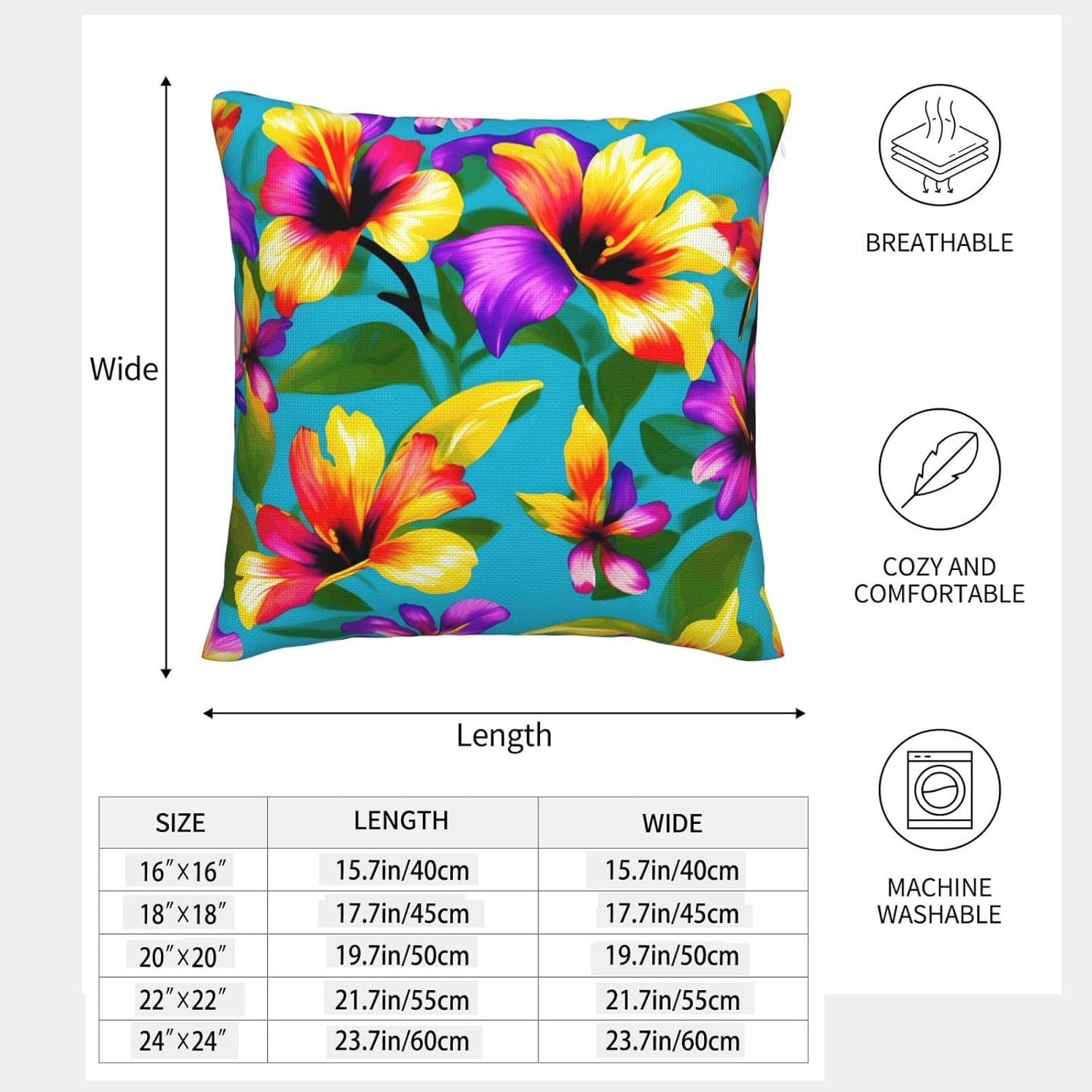 Hawaiian Colorful Flowers Imitation Linen Pillowcase -2 Sets, Fashionable Home Decoration, Used for Sofas, Gardens, beds