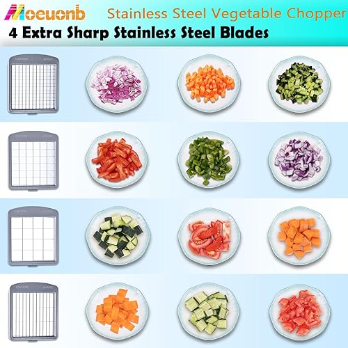 Miniatura 4 de Picador de verduras de acero inoxidable con 4 cuchillas, picador profesional de alimentos con recipiente, picador de cebolla para ensalada de 4