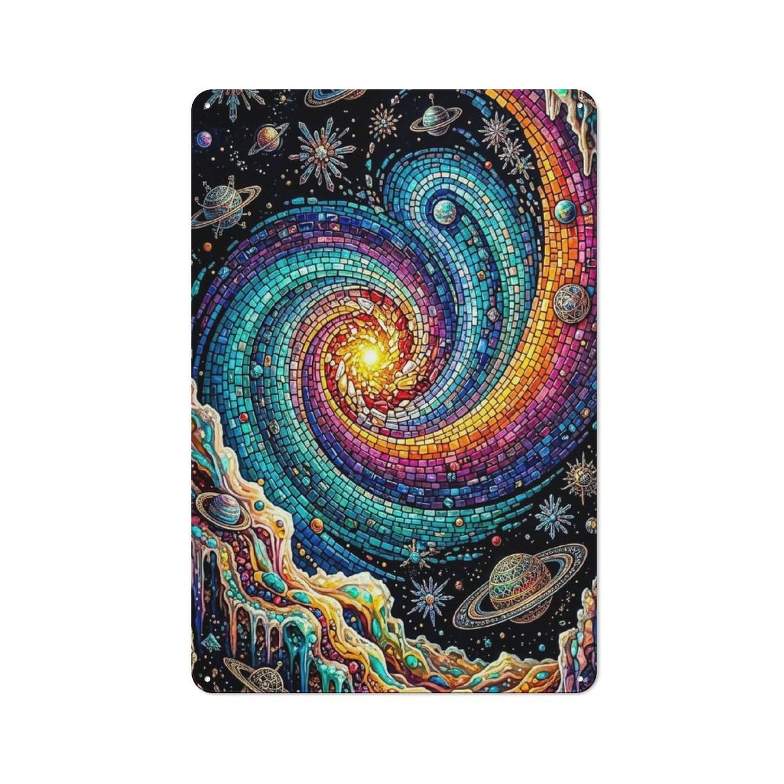 Cosmic Swirl Mosaic Outdoor Room Metal Wall Decor 30x20cm, Rustic Tin Sign for Shed, Garden Room, Porch Or Garage
