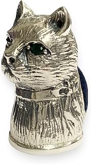 Victorian Style Collectable Cat Head with Emerald Eyes Pin Cushion 925 Sterling Silver Sewing Needle