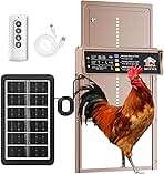 Automatic Chicken Coop Door Solar Powered with Timer & Light Sensor, LCD Display, Remote Control, 4 Modes Aluminum Alloy Auto Chicken Coop Door Solar, Anti-Pinch & Weather Proof, Gold