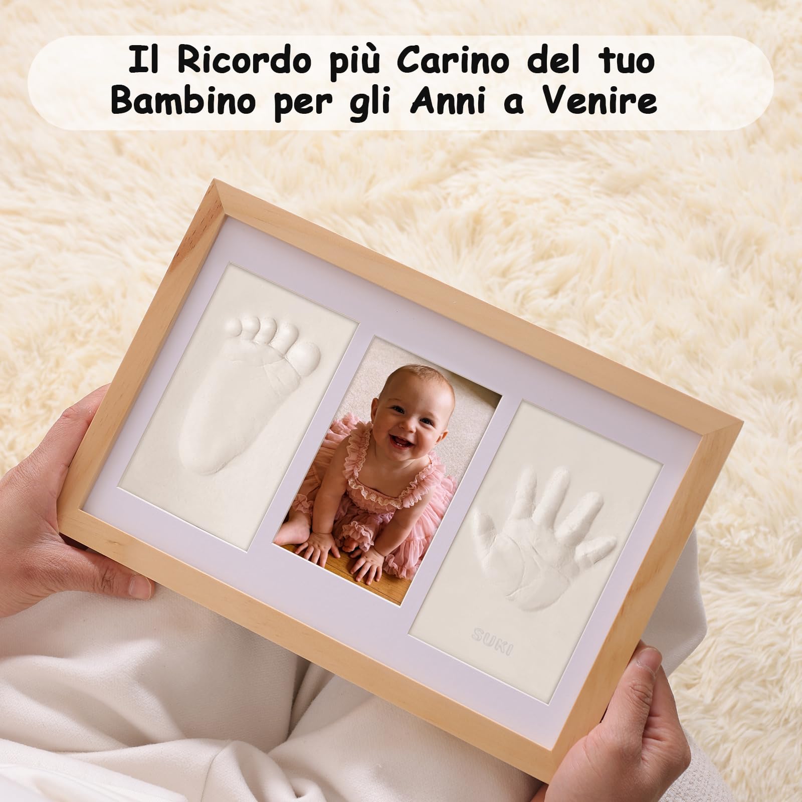 Cornice Impronta Mani e Piedi Neonati con Argilla, Cornice Impronte Neonato Personalizzabile,Kit Impronte Neonato Ideale per Regalo Neonato Maschio e Regalo Neonata Femmina-Quercia