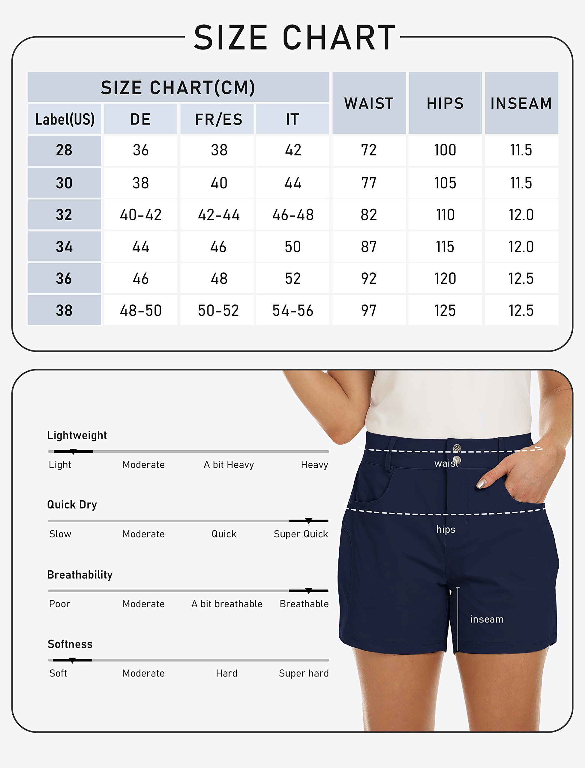 MoFiz Shorts Femme Pantalon Court de Golf Randonnée d'été Léger Shorts Outdoor Imperméable Séchage Rapide avec Elastique Ceinture Intégrée