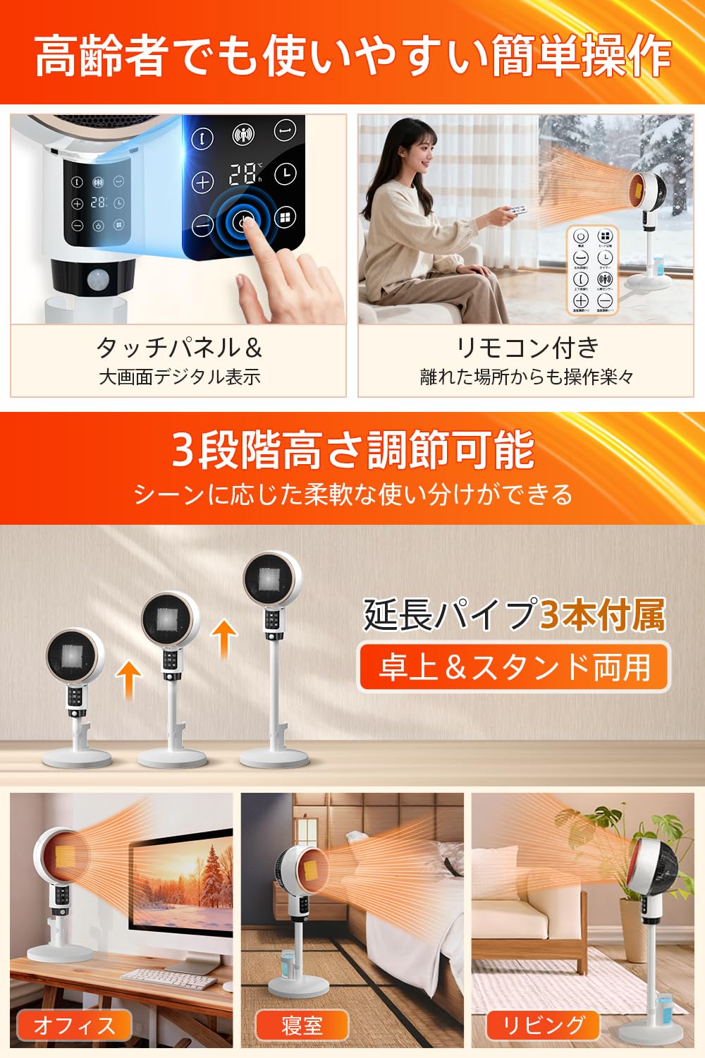 Amazon | セラミックヒーター サーキュレーター式 人感センサー 3D首