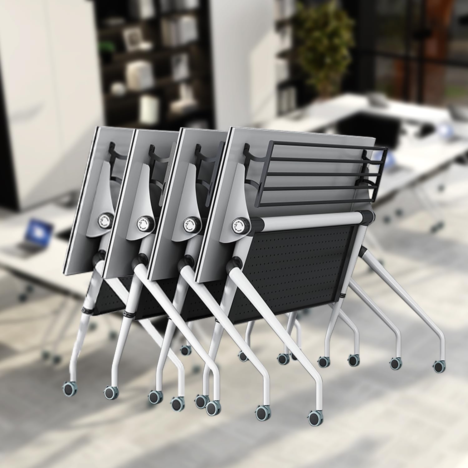 Folding Conference Table,Modular Rectanglar Meeting Table,4 Pack Large Conference Room Tables for 8-10,Mobile Training Tables with Lock Wheels,Modern