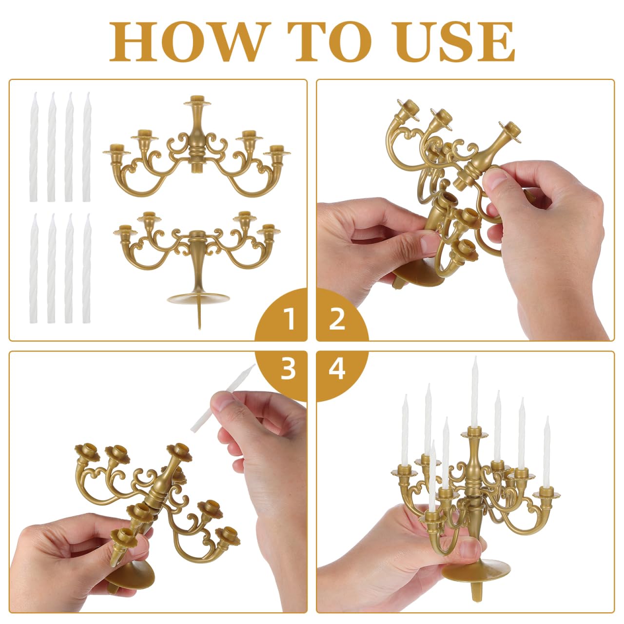 Holibanna Candelabro Portacandele Topper per torta con candele, decorazione per Natale, matrimoni, casa, feste, 2 pezzi