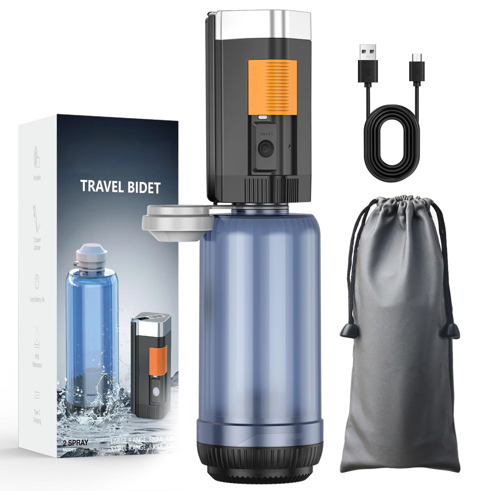 Tragbar Po Dusche 400 ml Elektrisches Bidet-Reise-Bidet, 2 Druckmodi Podusche für Frauen und Männer - Wiederaufladbare Intimdusche für Wochenbett, Perioden, Geburt und Reisen