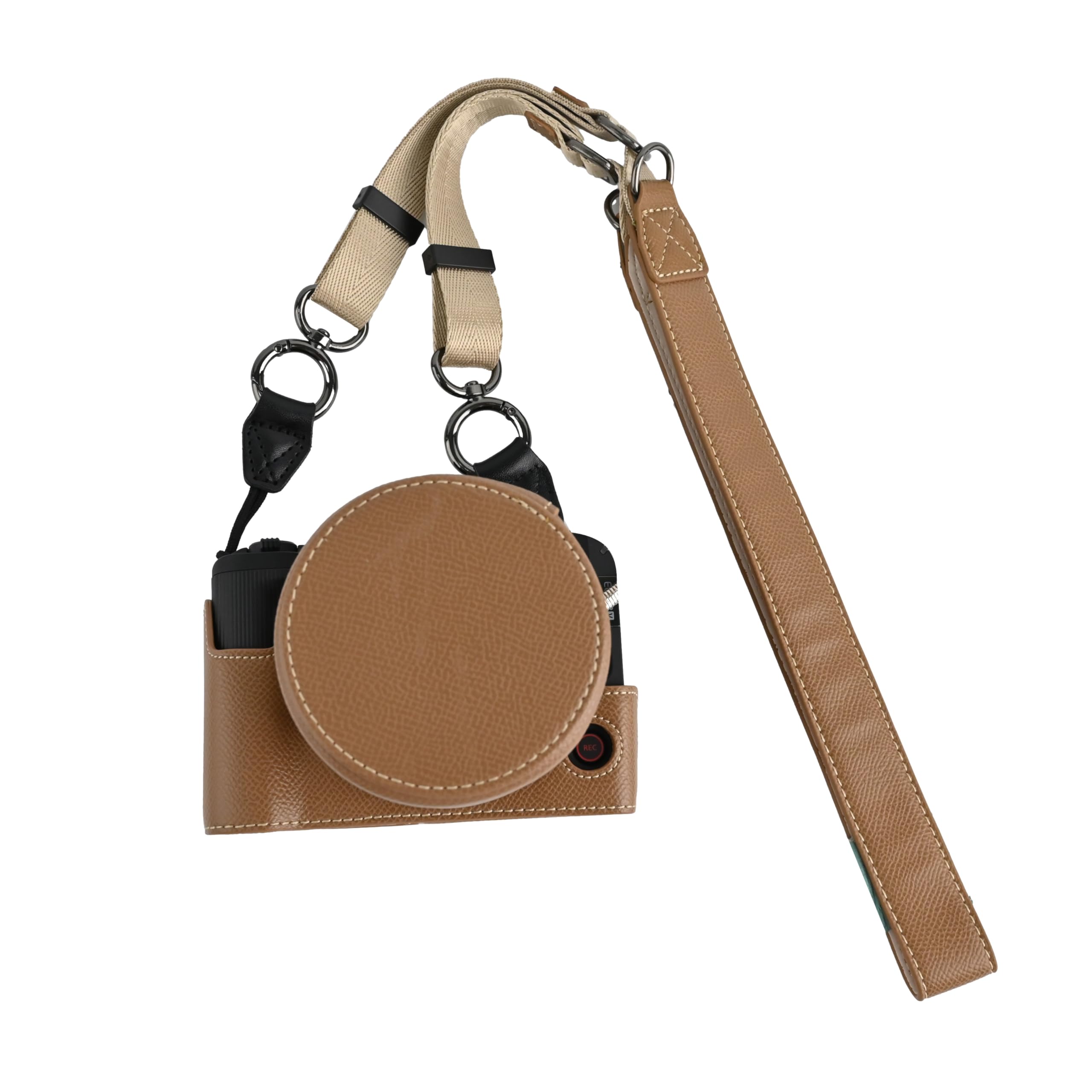 BMAOLLONGB R50 V Case, Handmade PU Leather Half Camera Case Bag Cover Bottom Opening Version for Canon Eos R50 V R50V With Neck Strap Lens Cover (