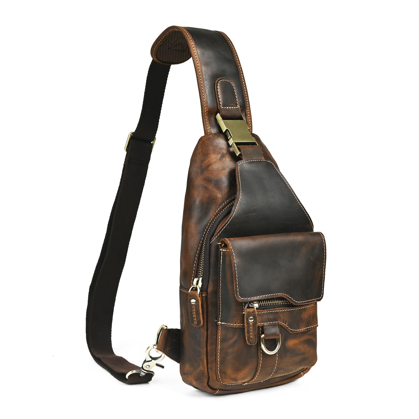 lona + bolso diario de senderismo de cuero genuino, bolso de tirantes, bolso de hombro triangular, bolso de pecho masculino y femenino FB8013 (100% dermis - 8015 marrón)