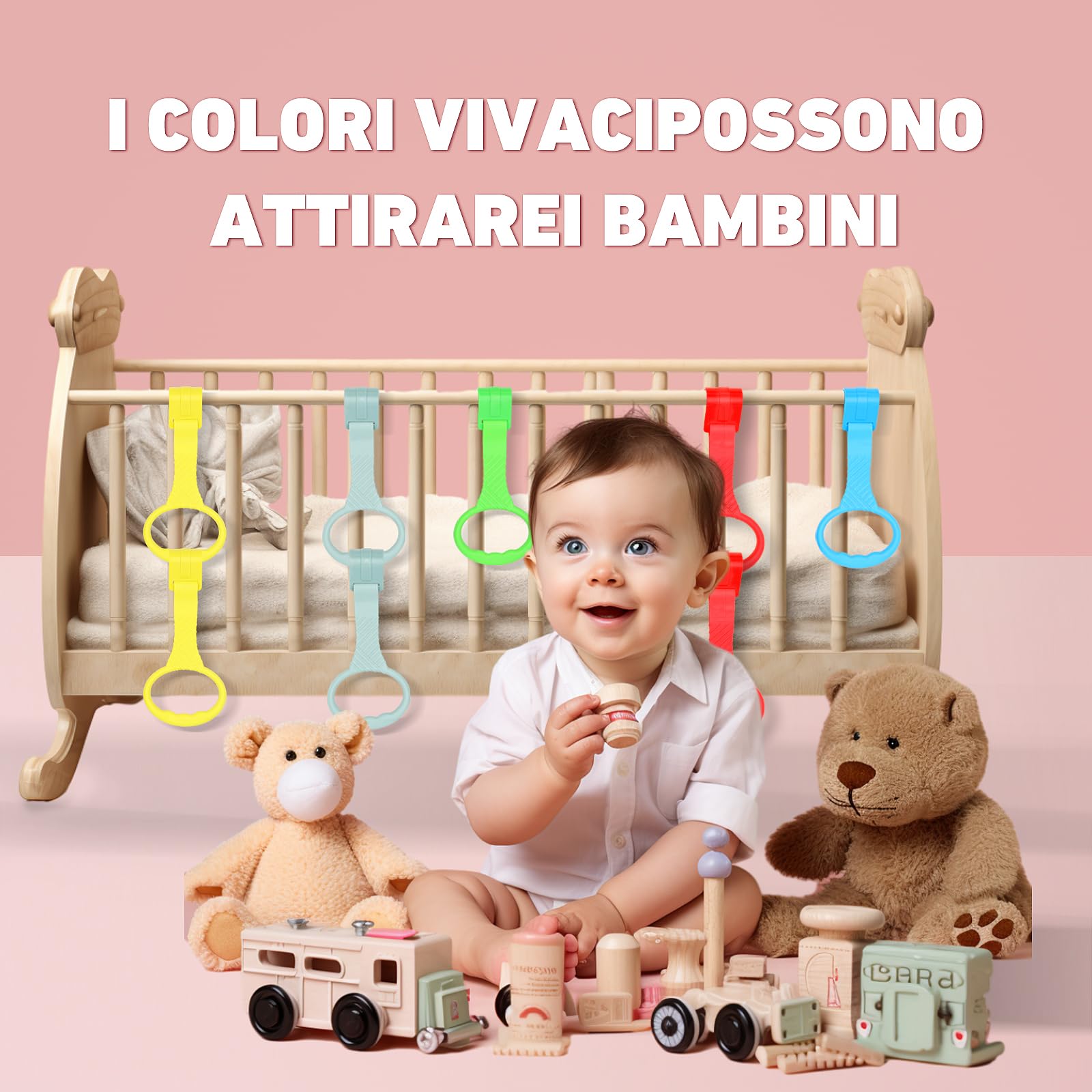 XIANGLONGY 8 Pezzi Maniglie per Recinto Neonato, Anelli di Sostegno in Materiale PP per Bambini, Aiuta il Piccolo a Imparare a Stare in Piedi, Cinque Colori (Colori Casuali)