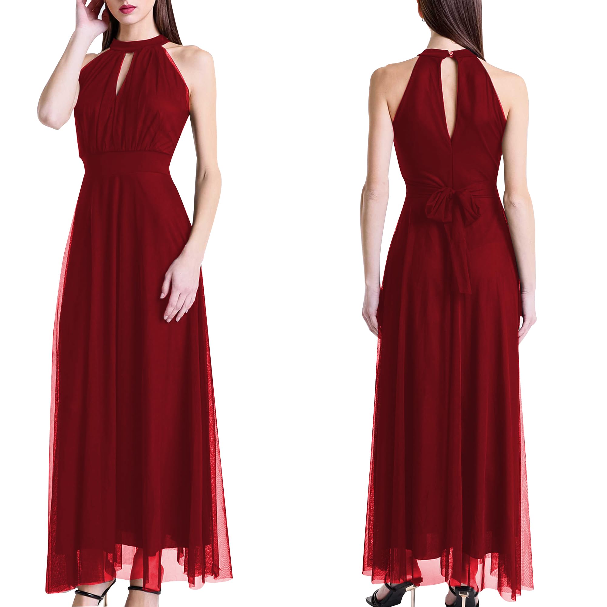 Robe longue de cérémonie pour femme en tulle avec découpe avant et bretelles – Made in Italy Yes