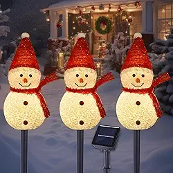 TAILERRI Luzes solares de Natal para decoração ao ar livre, conjunto de 3 luzes LED de boneco de neve, luz de paisagem de passarela à prova d'água para quintal de inverno, jardim, decorações solares