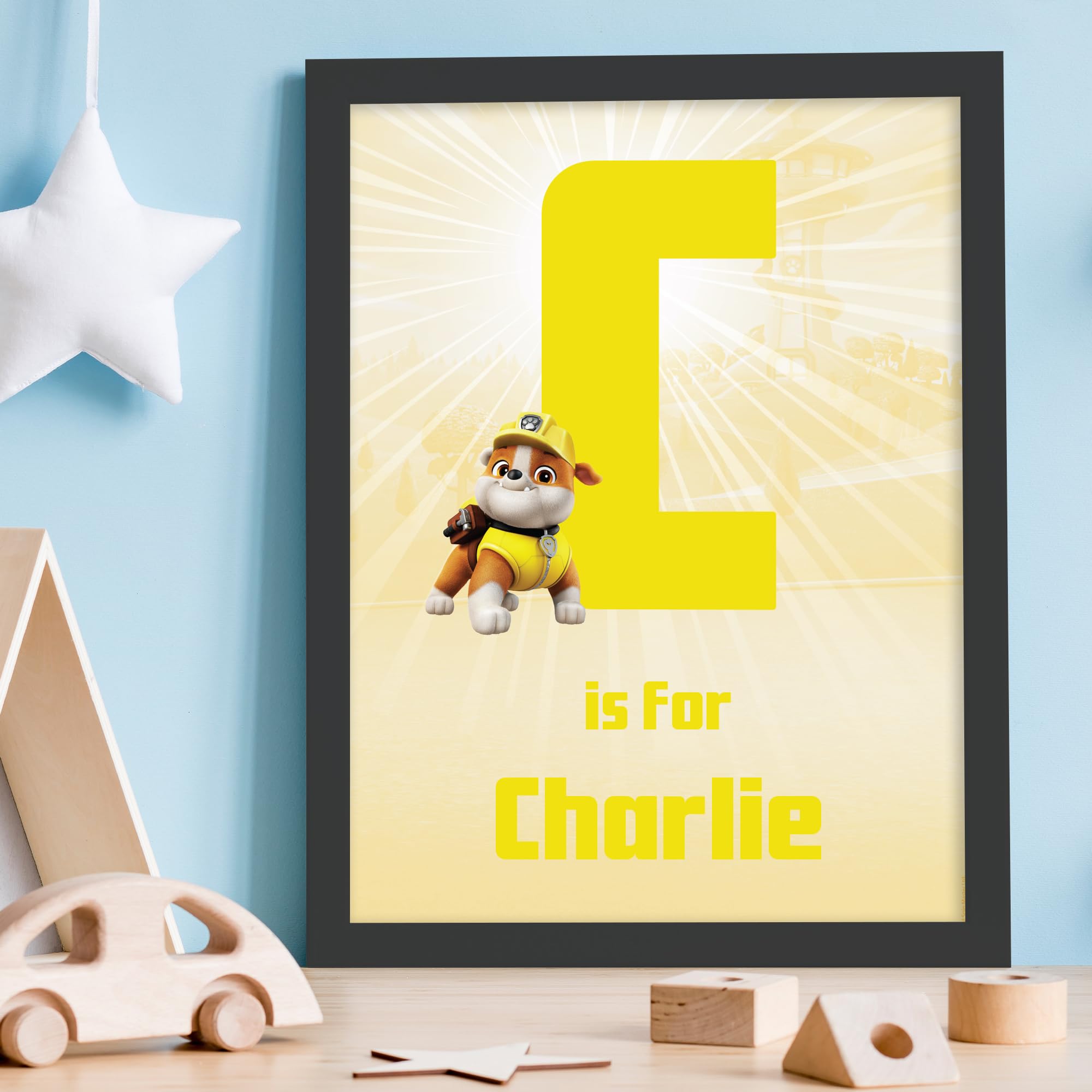 Themed Paw Patrol Print - Rubble Letter and Name Personalised Poster Wall Art (21cm x 29.7cm - A4)