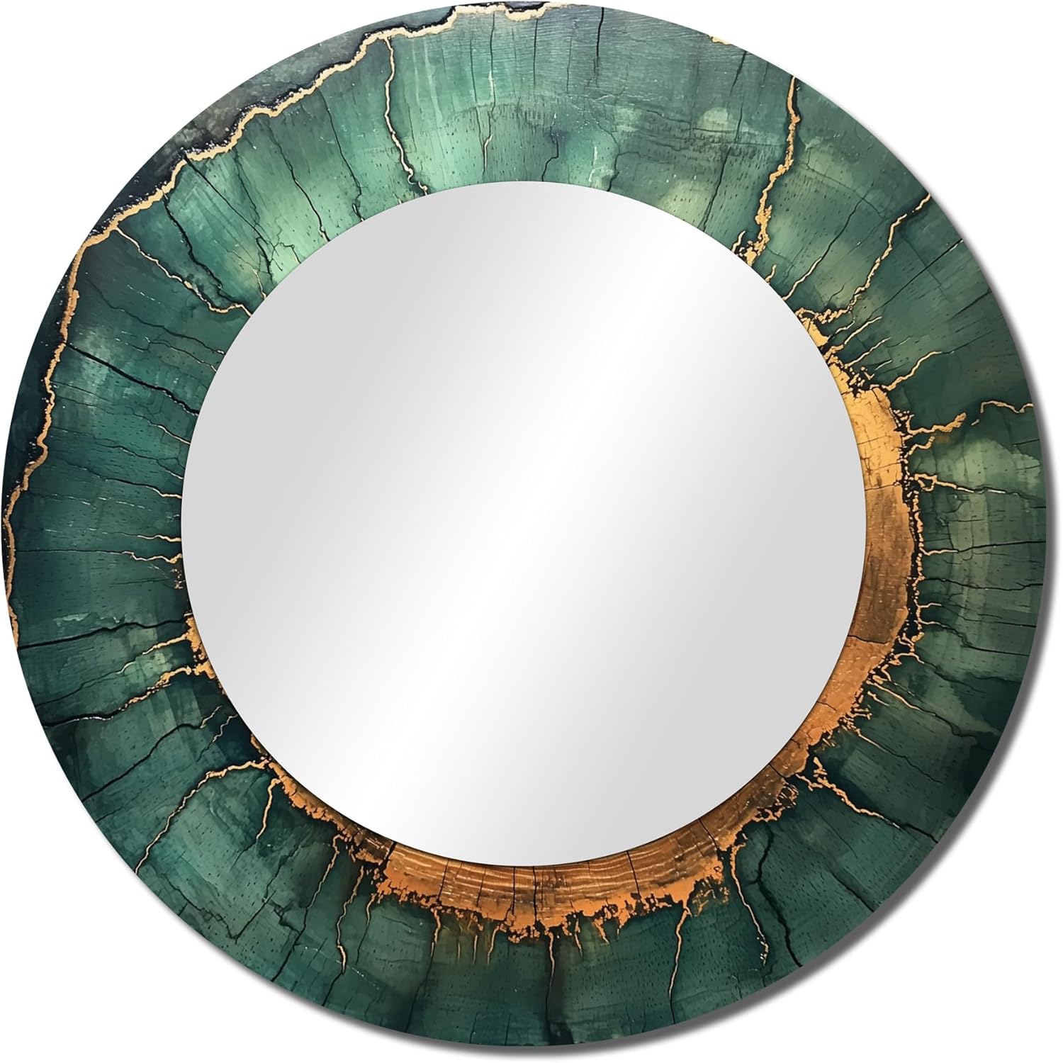 The Woods Within Forest Emerald Ripples IV - Traditional Round Decorative Metal Mirror - Forest Decorative Circular Mirror for Bedroom, Print on Metal, 36" W x 36" H