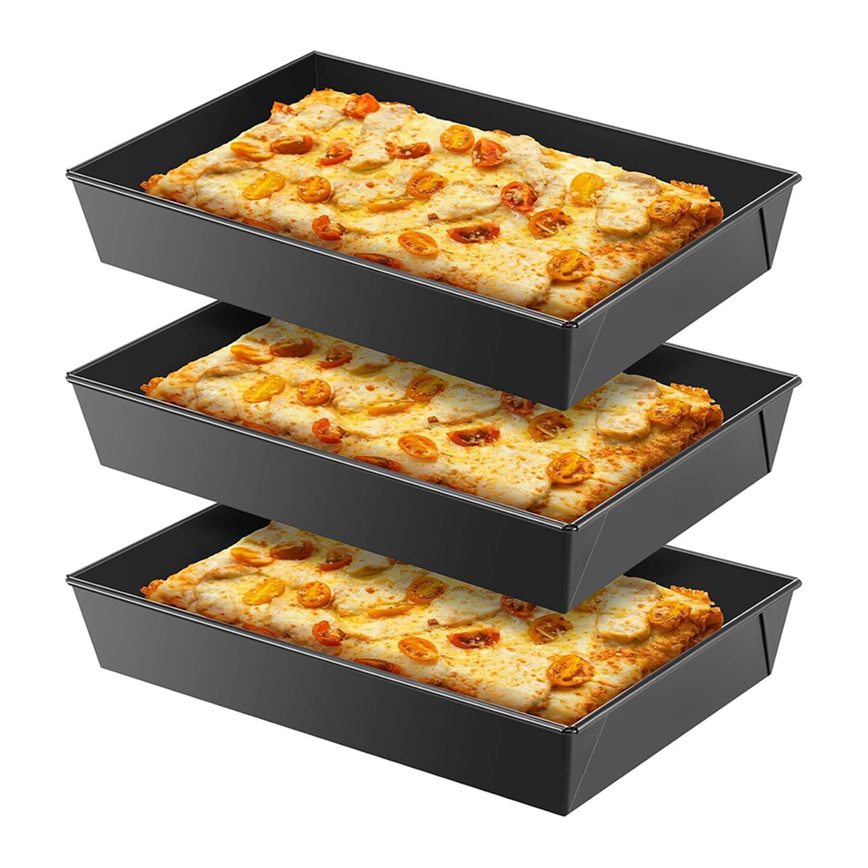 6 Detroit Style Pizza Pan Hard Prostokątne Patelnie do Pizzy Nieprzywierające Naczynia do Pizzy w Stylu Sycylijskim Wstępnie Przyprawione Naczynia do Pieczenia
