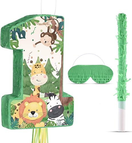 Wild One Piñata Número 1 Tirar Mini Piñata con Confeti de Murciélago Vendado Wild One 1er Cumpleaños Decoraciones Safari Jungle Party Supplies 16.1