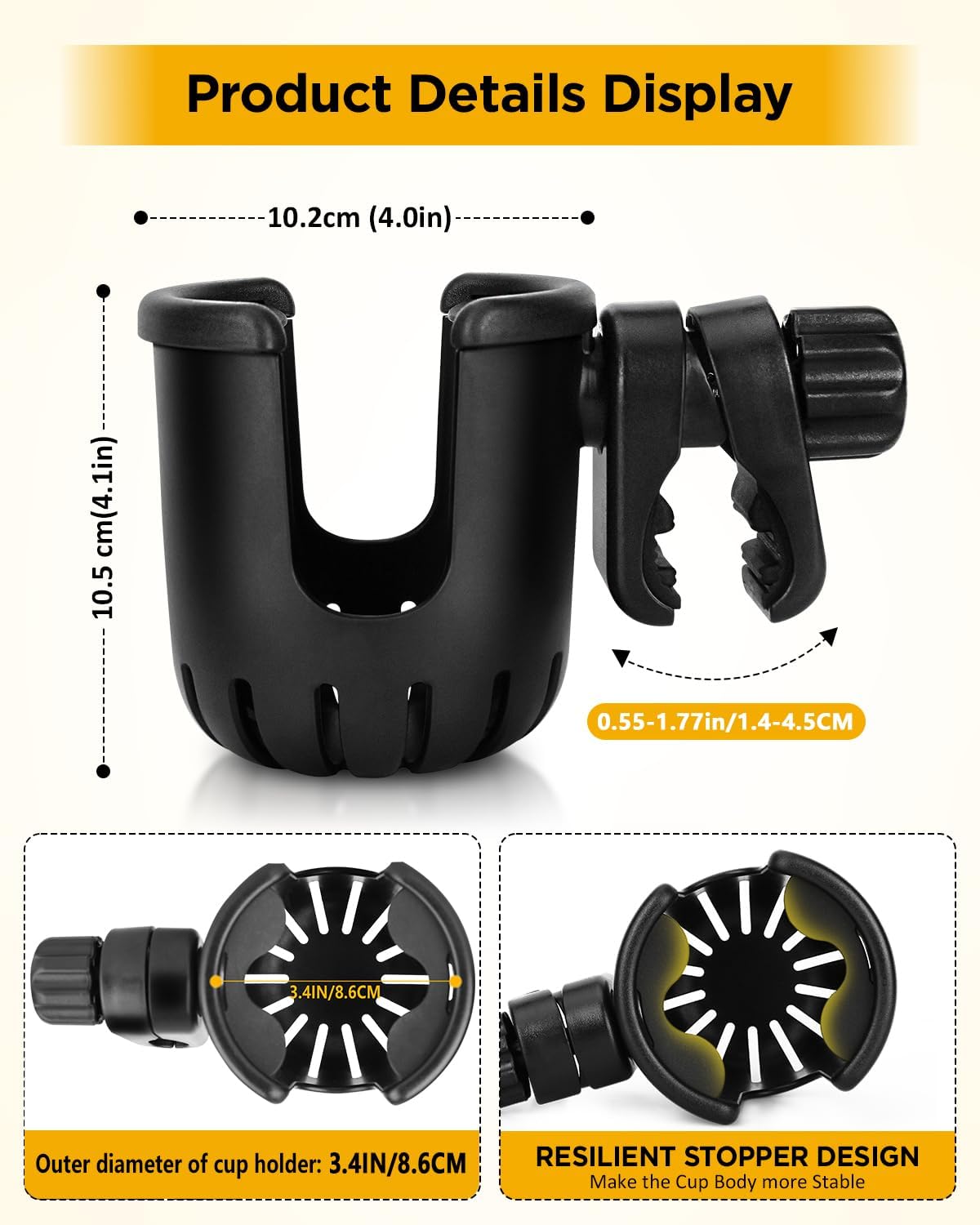 Universal Cup Holder Stroller Drink Holder for Bikes, Trolleys or Walkers, Fits Most Cups