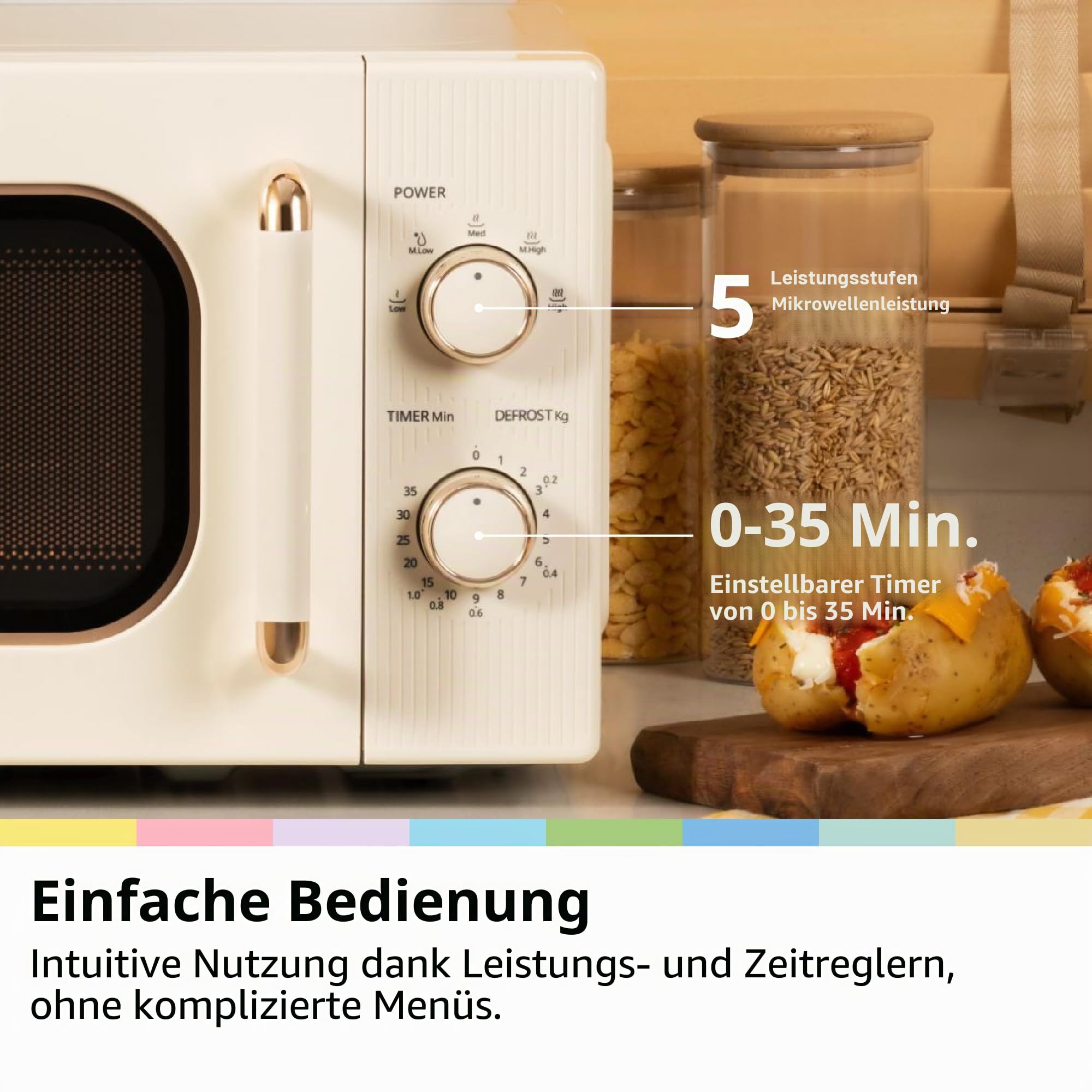COMFEE CMO-M202NC(CM) Mikrowelle, Vintage, Retro, elegant, mit 5 Leistungsstufen, 700 W, 20 l, Timer verstellbar von 0 – 35 Minuten, einfache Bedienung, Innenbeleuchtung, Creme Aprikose