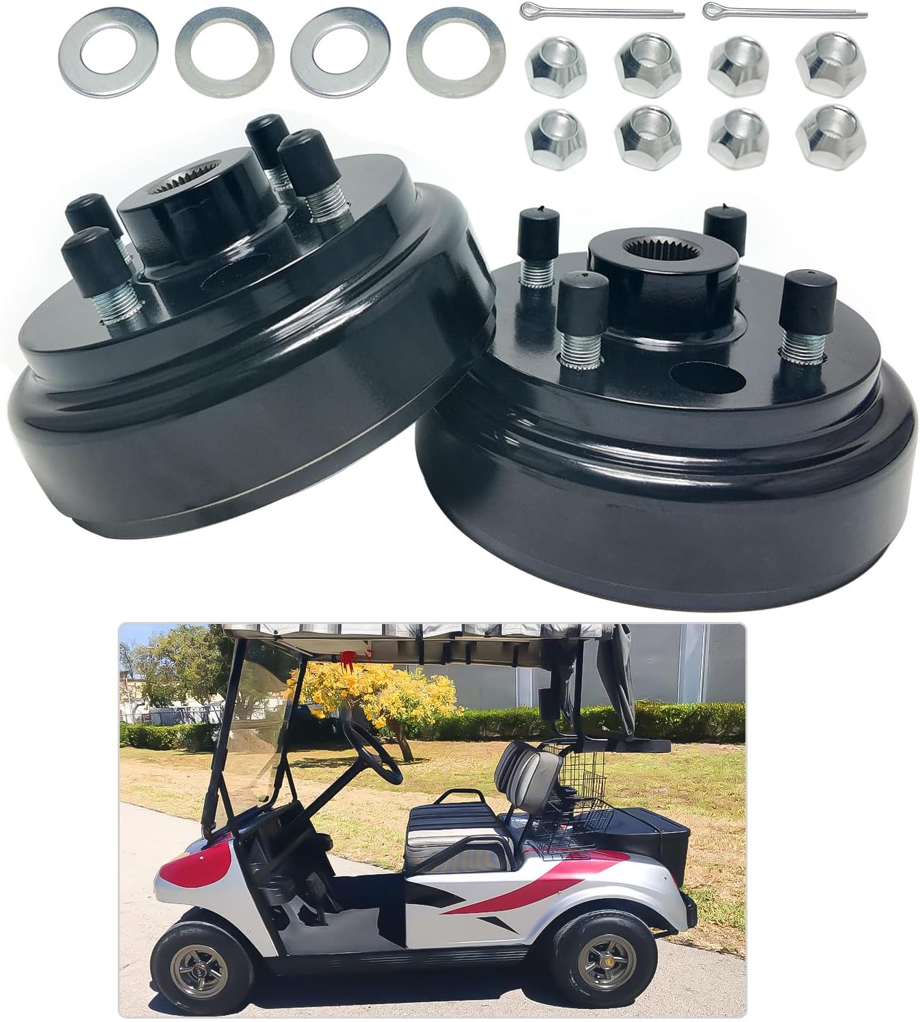 Golf Cart Brake Drum Assembly Kit with 30 Splines Compatible with 1991-up EZGO TXT Medalist 4 Cycle Gas Replaces 21807G1-2 Pack